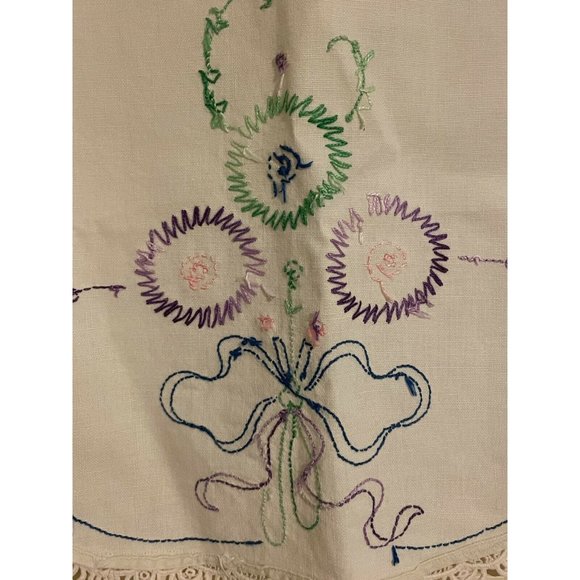 Vintage Linen Embroidered 30.5" x 17" Table Runner Purple Blue Green Handmade - Picture 9 of 11